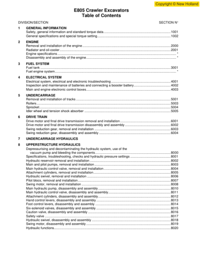 New Holland E805 Excavator Workshop Manual - Image 3