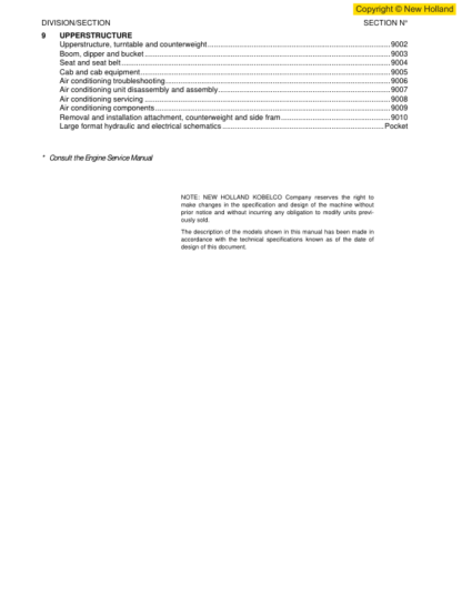 New Holland E805 Excavator Workshop Manual - Image 4