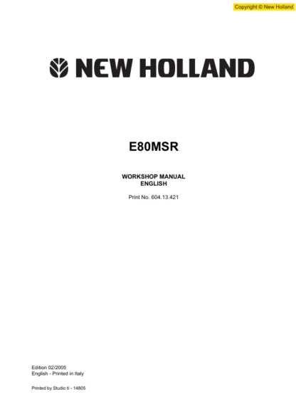New Holland E80MSR Excavator Workshop Manual - Image 2