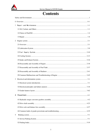 SDLG G9190 Grader Service Manual - Image 3