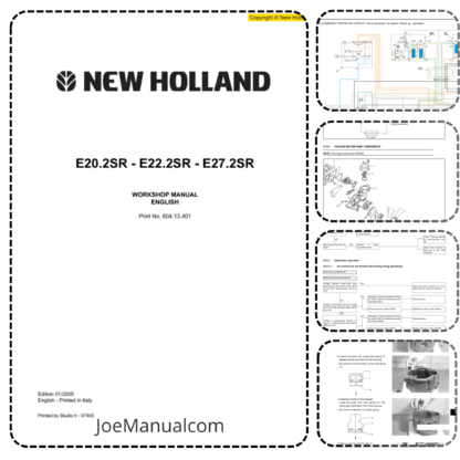 New Holland E20.2SR E22.2SR E27.2SR Excavator Workshop Manual