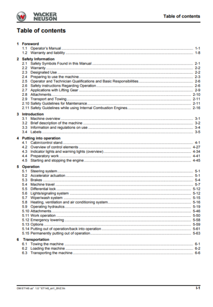 Wacker Neuson ET145 Excavator Operators Manual - Image 3