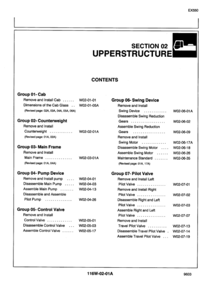 HITACHI EX550 EX550-3 Excavator Workshop Manual - Image 3