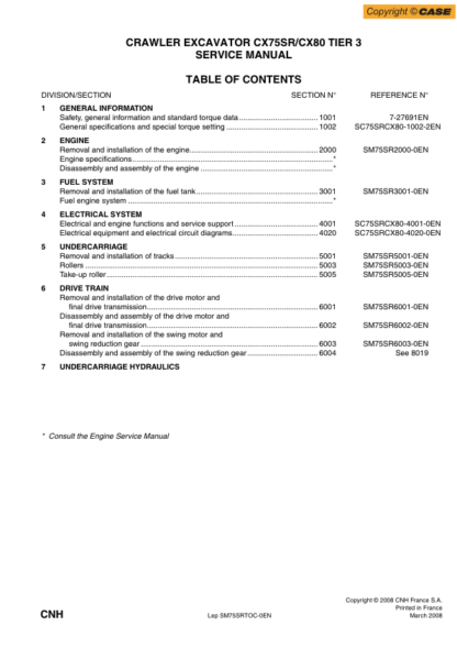 CASE CX75SR Excavator Service Manual - Image 2