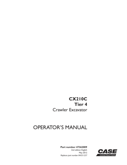 CASE CX210C Excavator Operator's Manual - Image 2