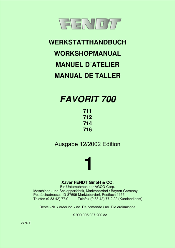 FENDT Favorit Vario 711 712 714 716 Tractor Workshop Manual - Image 2