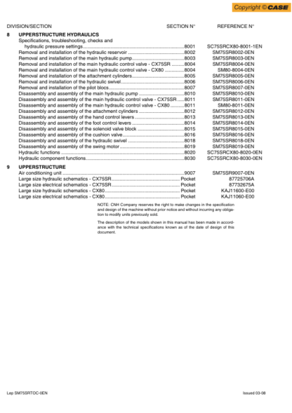CASE CX75SR Excavator Service Manual - Image 3