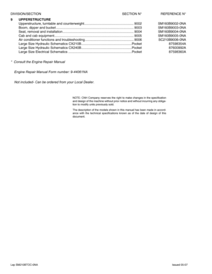 CASE CX210B-CX240B Crawler Excavator Service Manual - Image 4