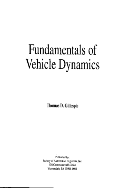 Fundamentals Of Vehicle Dynamics - Thomas D. Gillespie