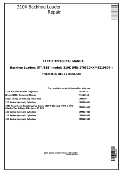 John Deere 310K Backhoe Repair Manual - Image 2