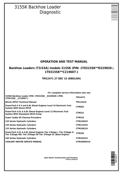 John Deere 315SK Backhoe Diagnostic Service Manual - Image 2