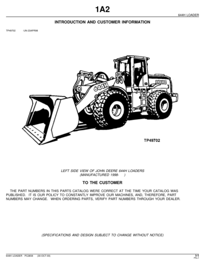 John Deere 644H Whel Loader Parts Catalog - Image 2