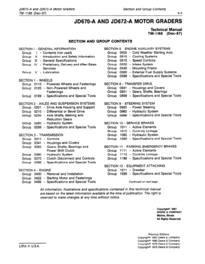 John Deere 670A 672A Motor Grader Repair Manual - Image 3