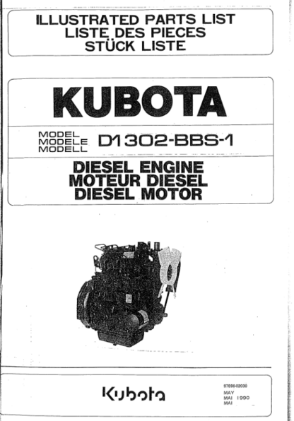 Kubota D1302-BBS-1 Diesel Engine Parts Manual - Image 2