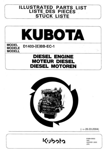 Kubota D1403-EBB-EC1 Diesel Engine Parts Manual - Image 2