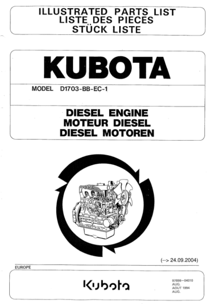 Kubota D1703-E2B-EU-X3-S Diesel Engine Parts Manual - Image 2