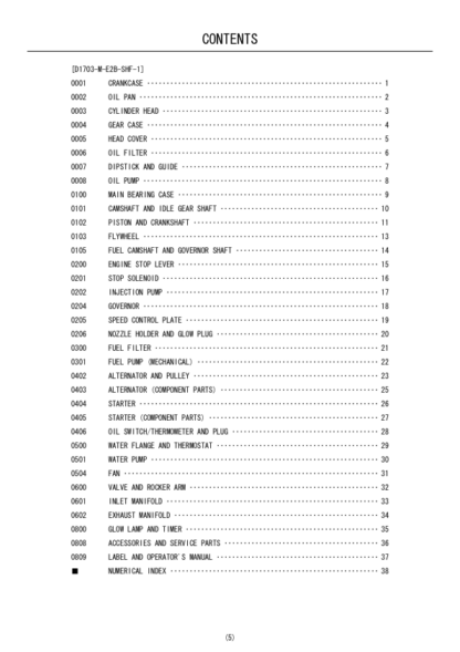 Kubota D1703-M-E2B-SHF-1 Diesel Engine Parts Manual - Image 3