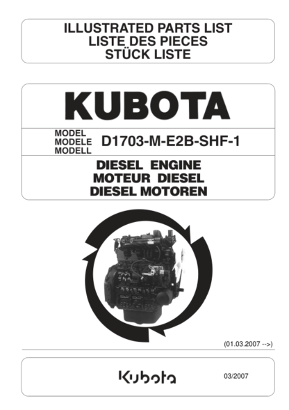 Kubota D1703-M-E2B-SHF-1 Diesel Engine Parts Manual - Image 2