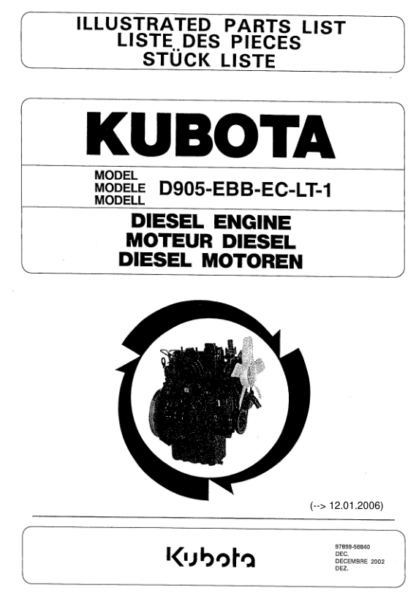 Kubota D905-EBB Diesel Engine Parts Manual - Image 2