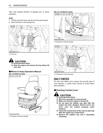 Kubota KX91-3 KX121-3 K161-3 U35 Operators Manual - Image 15