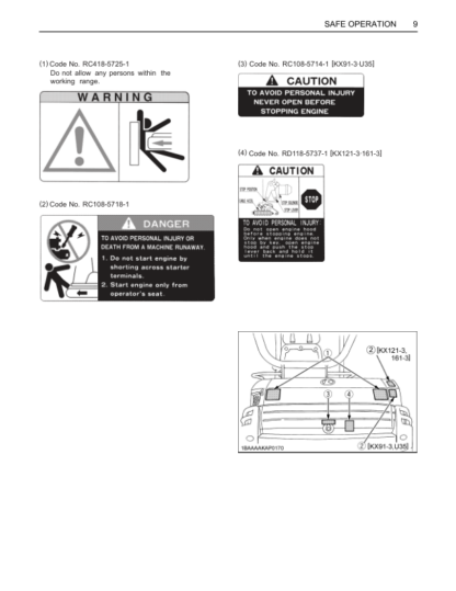 Kubota KX91-3 KX121-3 K161-3 U35 Operators Manual - Image 3