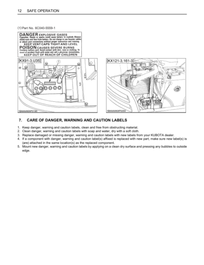 Kubota KX91-3 KX121-3 K161-3 U35 Operators Manual - Image 6