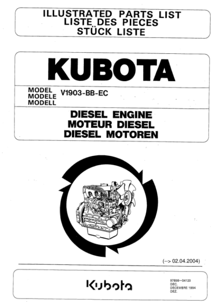 Kubota V1903-BB-EC Diesel Engine Parts Manual - Image 2