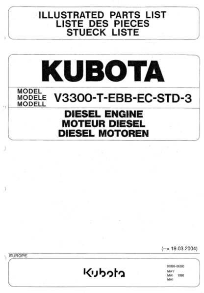 Kubota V3300-T-EBB-EC-STD3 Diesel Engine Parts Manual - Image 2