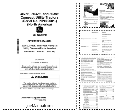 John Deere 3025E 3032E 3038E Tractor Operators Manual