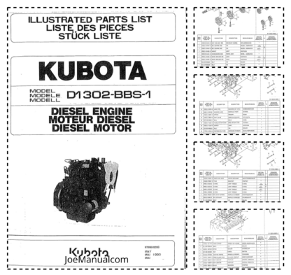 Kubota D1302-BBS-1 Diesel Engine Parts Manual