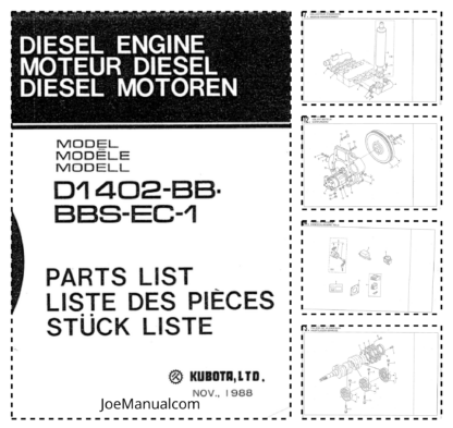 Kubota D1402BB-BBS Diesel Engine Parts List