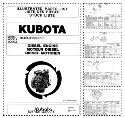 Kubota D1403-EBB-EC1 Diesel Engine Parts Manual