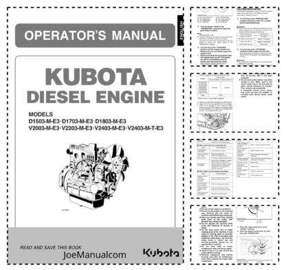 Kubota D1503 D1703 D1803 V2003 V2203 V2403 V2403 Engines Operators Manual