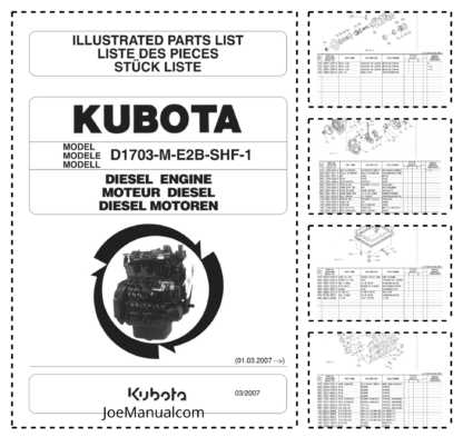 Kubota D1703-M-E2B-SHF-1 Diesel Engine Parts Manual