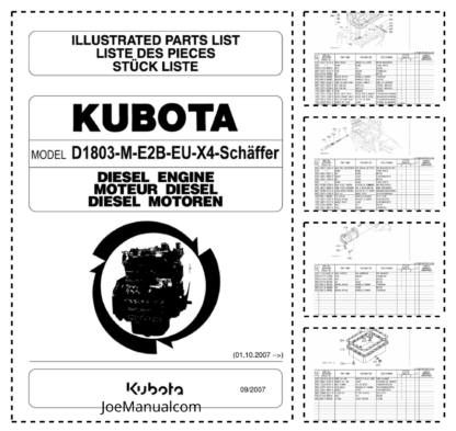 Kubota D1803-M-E2B Diesel Engine Parts Manual