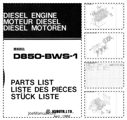 Kubota D850-BWS-1 Diesel Engine Parts Manual