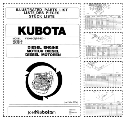 Kubota V2203-EBB-EC-1 Engine Parts Manual
