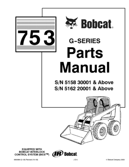 Bobcat 753G Skidsteer Parts Catalog 5158 5162 - Image 2
