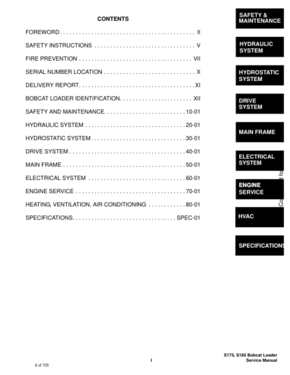Bobcat S175 S185 Skid-Steer Loader Service Manual 517-519 - Image 5