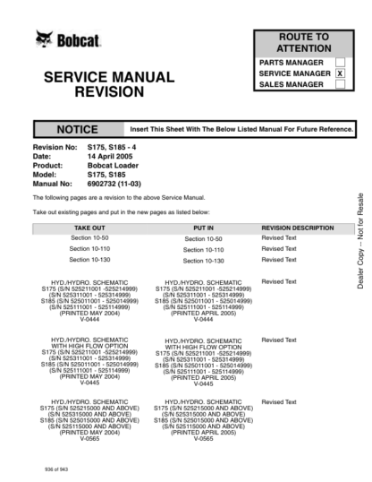 Bobcat S175 S185 Skid-Steer Loader Service Manual 5250-5253 - Image 17
