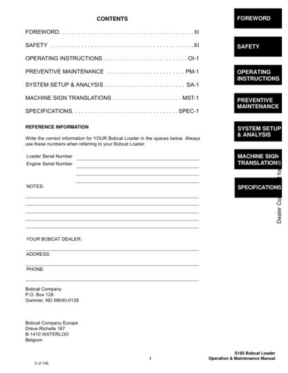Bobcat S185 Operation Maintenance Manual - Image 3