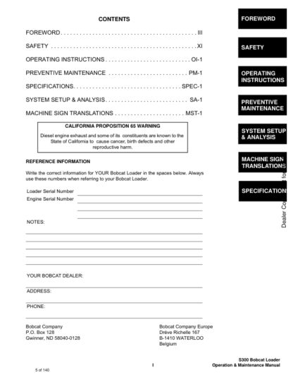 Bobcat S300 Skidsteer Operation Maintenance Manual 5215 5216 - Image 3