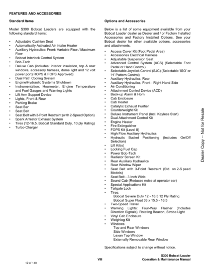 Bobcat S300 Skidsteer Operation Maintenance Manual 5215 5216 - Image 6