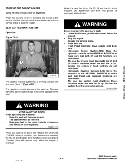 Bobcat S300 Skidsteer Operation Maintenance Manual 5215 5216 - Image 9