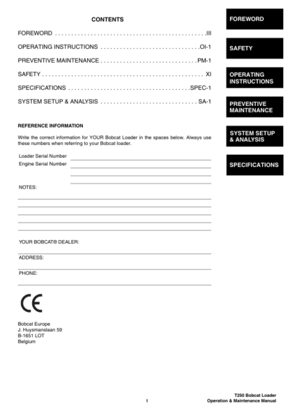 Bobcat T250 HF Operation Maintenance Manual 5256 5257 - Image 3