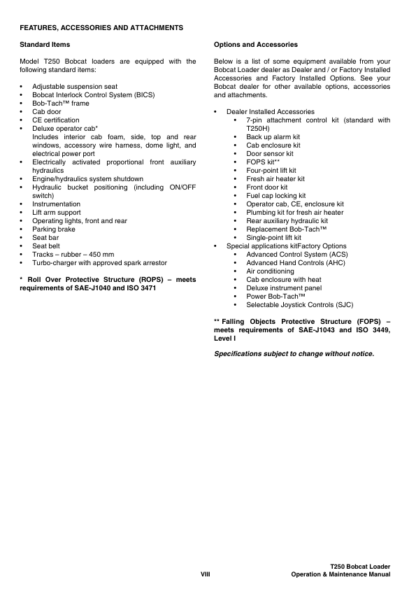 Bobcat T250 HF Operation Maintenance Manual 5256 5257 - Image 4