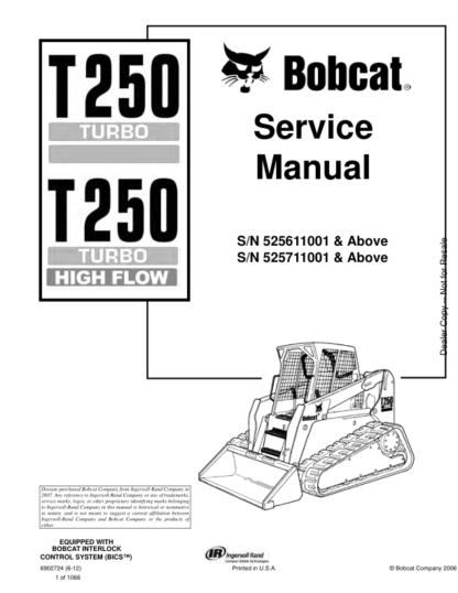 Bobcat T250 Skidsteer Service Manual 5256 5257 - Image 2