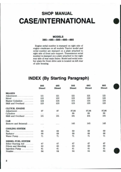 CASE 385 485 585 685 885 Tractors Shop Service Manual - Image 3