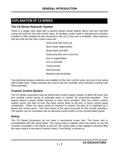 CASE IH CX130-240 Excavator Service Training Manual - Image 7