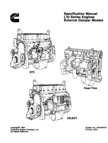 Cummins L10 Series Engine Specification Manual - Image 2